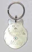 Sterling Silver Fluffy Dog ID Tag with Blue Topaz
