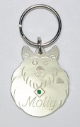 Sterling Silver Fluffy Dog ID Tag with Green Cubic Zirconia