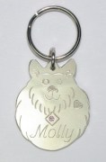 Sterling Silver Fluffy Dog ID Tag with Pink Cubic Zirconia