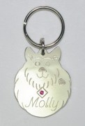 Sterling Silver Fluffy Dog ID Tag with Synthetic Pink Ruby